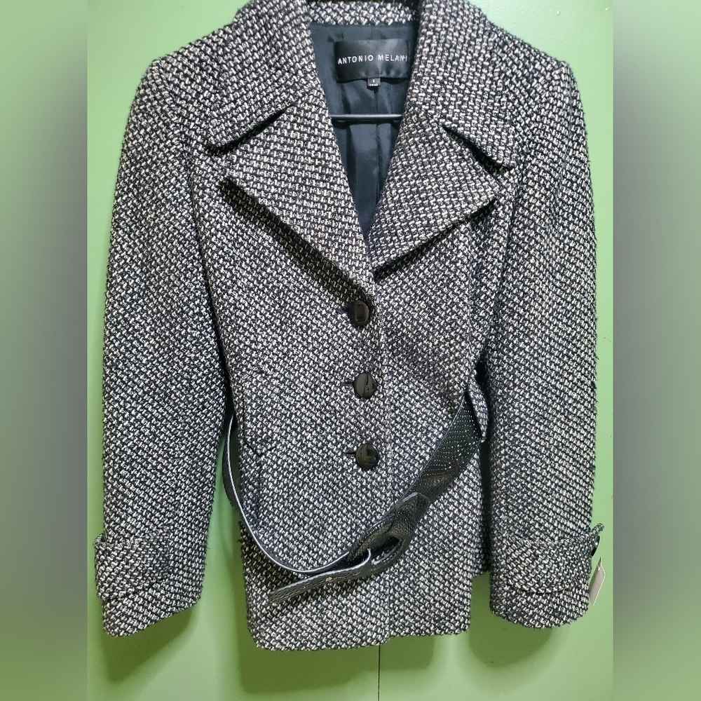 ANTONIO MELANI Black and White Tweed Blazer